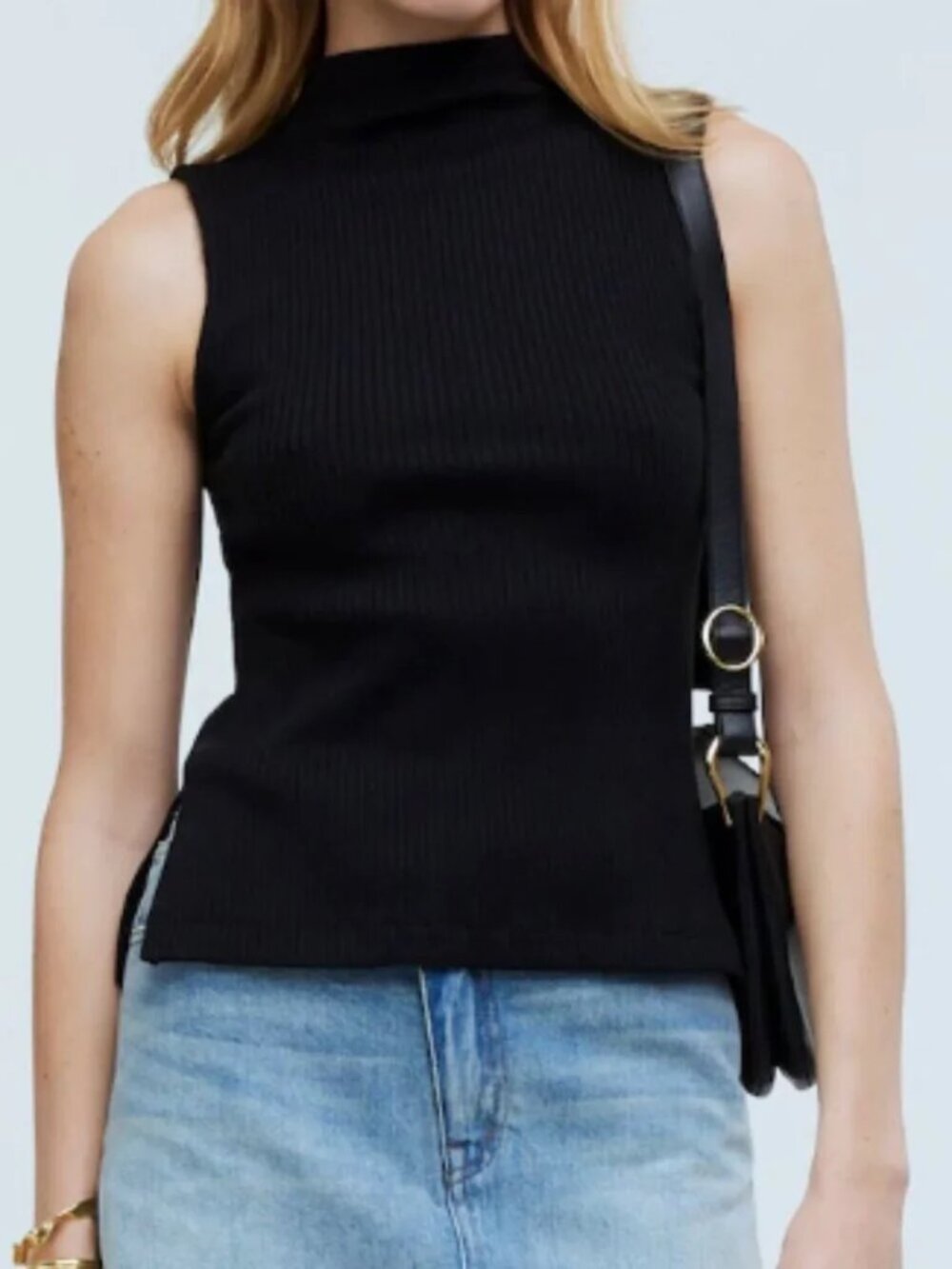 NWT Side Slit Mock Neck Tank, Black (Size M)